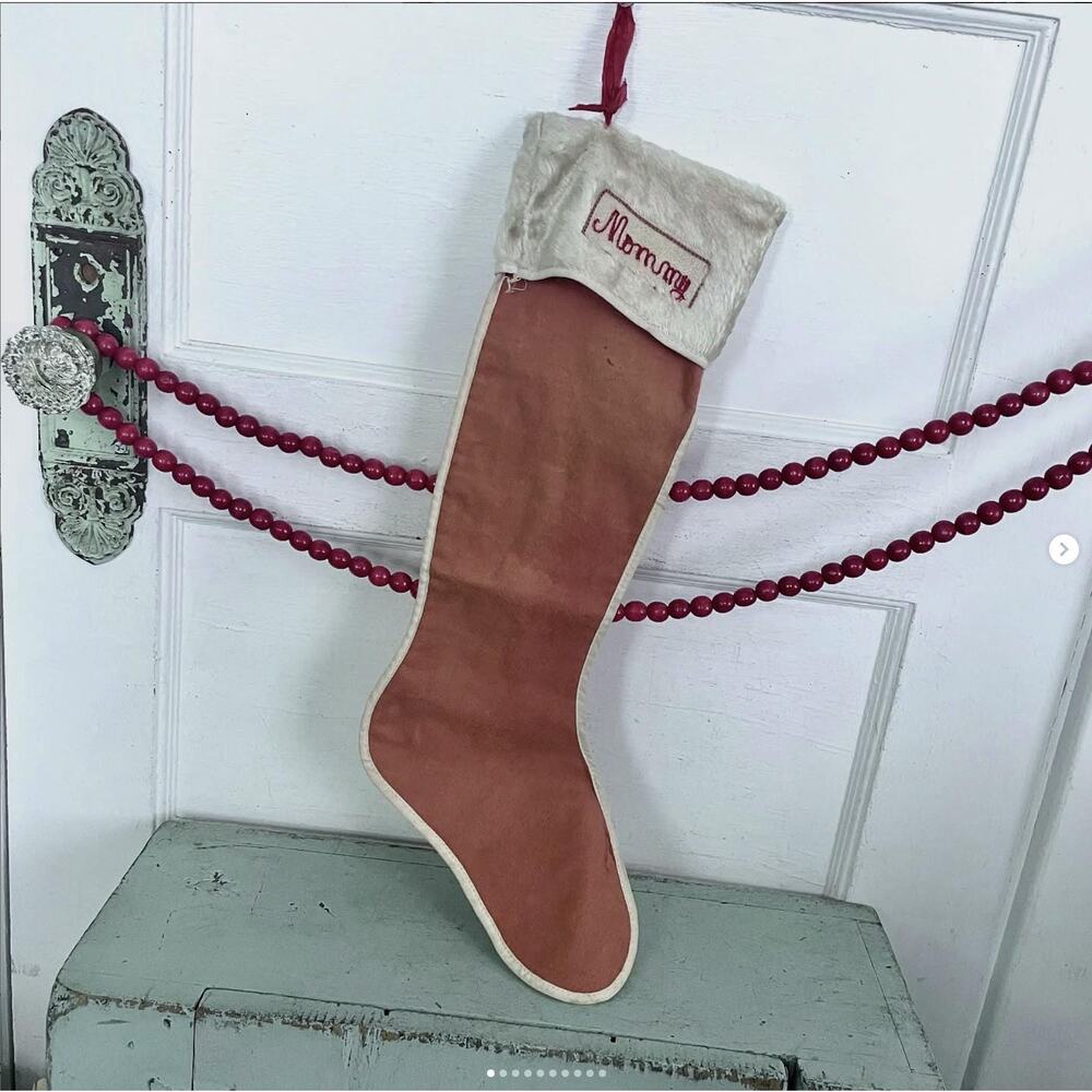 Vintage Antique Felt Christmas Stockin Mommy Needlepoint Embroidery Stitching